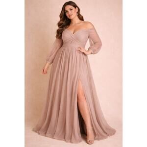 Baltic Born Octavia Shimmer Gown 2X Plus Blush Pink Long Sleeve Wedding Elegant